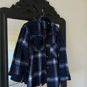 Blue and White Plaid Flannel Shirt jacket